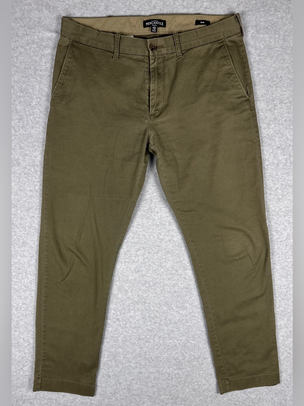 J.Crew Mercantile Flex Slim Chino Pants Mens 33x32 Olive Green Stretch